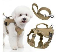 Ledeak Dog Harness and Leash Set, Reflective Oxford No Choke Pet Vest, Escape Proof Adjustable Puppy Vest Harness, Soft Padded with Easy Control Handle, for Small Medium Dogs (Khaki, XXS)