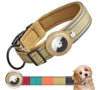 Ledeak Padded Dog Collar for AirTag, Reflective Waterproof Dog Collar Holder with Protective Case for Apple Airtag Dog Tracker, Durable Anti-lost Dog Collars for Small Medium Large Dogs (Khaki, XL)