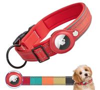 Ledeak Padded Dog Collar for AirTag, Reflective Waterproof Dog Collar Holder with Protective Case for Apple Airtag Dog Tracker, Durable Anti-lost Dog Collars for Small Medium Large Dogs (Red, L)