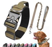 Ledeak Tactical Dog Collar and Leash Set, Heavy Duty Padded Dog Collar with Metal Buckle, Military Adjustable Nylon Pet Collars with Handle for Medium Large Dogs Training (Khaki, L)