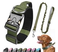 Ledeak Tactical Dog Collar and Leash Set, Heavy Duty Padded Dog Collar with Metal Buckle, Military Adjustable Nylon Pet Collars with Handle for Medium Large Dogs Training (Army Green, M)