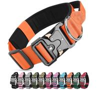 Ledeak Tactical Dog Collar, Military Nylon Adjustable Training Dog Collar with Heavy Duty Metal Buckle, Comfortable Pet Collars with Handle and Soft Padded for Medium Large Dogs (Orange, L)
