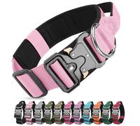 Ledeak Tactical Dog Collar, Military Nylon Adjustable Training Dog Collar with Heavy Duty Metal Buckle, Comfortable Pet Collars with Handle and Soft Padded for Medium Large Dogs (Pink, XL)