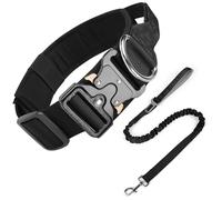 Ledeak Tactical Dog Collar, Padded Adjustable Polypropylene Soft Dog Collars, Heavy Duty Breathable Strong Training Dog Collar with Handle and Heavy Duty Metal Buckle (Dog Collar+Dog Leash Black, M)