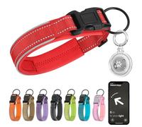 Ledeak Tactical Dog Collar, Reflective Adjustable Dog Collar with Transparent Waterproof AirTag Holder Protective Case, Breathable Anti-Lost Pet Collars for Puppy Small Medium Large Dogs (Red, S)
