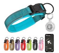 Ledeak Tactical Dog Collar, Reflective Adjustable Dog Collar with Transparent Waterproof AirTag Holder Protective Case, Breathable Anti-Lost Pet Collars for Puppy Small Medium Large Dogs (Cyan, S)