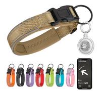 Ledeak Tactical Dog Collar, Reflective Adjustable Dog Collar with Transparent Waterproof AirTag Holder Protective Case, Breathable Anti-Lost Pet Collars for Puppy Small Medium Large Dogs (Khaki, L)
