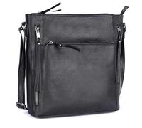 LEDERBUCK Grace Soft Napa Real Leather Large Cross body handbag-Double Zip Premium Sling Crossover Shoulder Bag for Women, Textured Black, L