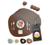 Lederfabrik Garnier® Place Mats and Coasters, Set of 4, Washable, Genuine Recycled Leather, Placemats, Stable and Non-Slip Modern, 39 x 35 cm, Sustainable, Made in Germany (Brown)