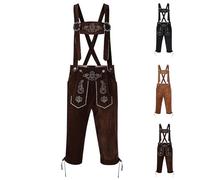 Lederhosen Men Oktoberfest Costume Traditional German Beer Celebration Attire Embroidered Leather-Look Shorts Bavarian October Festival Fancy Dress Carnival Halloween Cosplay Outfit Coffee