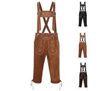 Lederhosen Men Oktoberfest Costume Traditional German Beer Celebration Attire Embroidered Leather-Look Shorts Bavarian October Festival Fancy Dress Carnival Halloween Cosplay Outfit Khaki