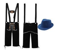 Lederhosen Men with Hat 2-Piece Oktoberfest Costume Set German Bavarian Leather-Look Suspender Shorts October Festival Fancy Dress Halloween Carnival Dress Up for Men UK Size M-3XL Blue