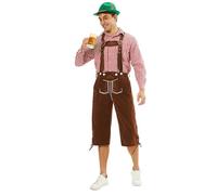 Lederhosen Men's Authentic Bavarian German Brown - Bavarian Beer Man Costume Comedy Dress Up Costumes Men's German Oktoberfest Costume Set Lederhosen Men XXXL Oktoberfest Outfit Pink Trousers