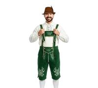 Lederhosen Men's Costume Set, Lederhosen Short Green with Embroidery Traditional Trousers with Straps Traditional Leather Trousers with White Shirt Socks and Hat Oktoberfest Trousers Elegant and