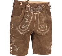 Lederhosen Men's Traditional Trousers Short Leather Trousers Costume with Straps Cowhide Traditional Genuine Leather Trousers Traditional Leather Trousers for Oktoberfest Outfit, Brown-b, L