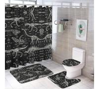 LEDFCVSU Bathroom Mat Set 4 Piece, Black And White Dinosaur Shower Curtain with Non-Slip Bath Mats for Bathroom