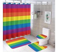 LEDFCVSU Bathroom Mat Set 4 Piece, Rainbow Peace Love Shower Curtain with Non-Slip Bath Mats for Bathroom
