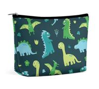 LEDFCVSU Cosmetic Bag, Blue Background with Dinos Makeup Bag, Portable Toiletry Bag with Zipper for Daily Use, Travel