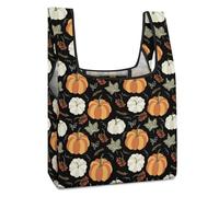 LEDFCVSU Foldable Shopping Bag, Autumn Pumpkin Leaves Reusable Grocery Bag, Washable Tote Bag for Daily Use Travel Bags