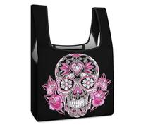 LEDFCVSU Foldable Shopping Bag, Pink Sugar Skull Reusable Grocery Bag, Washable Tote Bag for Daily Use Travel Bags