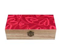LEDFCVSU Square Wood Box, Covered with Red Hearts Wooden Storage Box, Decorative Home Wood Box for Collectibles