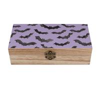 LEDFCVSU Square Wood Box, Cute Bat Wooden Storage Box, Decorative Home Wood Box for Collectibles