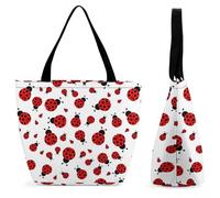 LEDFCVSU Tote Bag with Zip, Ladybugs Pattern Infinite Speckled Beach Bag, Large Shoulder Bag for Daily, Travel