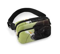 LEDFCVSU Waist Bag, Dog Pattern Pug Flower Bumbag, Adjustable Fanny Pack for Running Walking Hiking