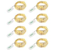 LEDGLE 8 Pack 24 LED Copper Wire String Lights, 3.9ft/1.2m, Battery Operated, Warm White Decorative Lights, for DIY Party Wedding Costume Making Table Decorations Xmas Lighting [Energy Class A+]