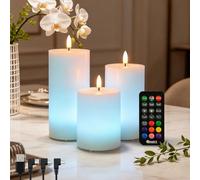 LEDHOLYT LED Flameless Candle, Outdoor Flickering Pillar Candle,Rechargeable IP44 Waterproof Electronic Candle with Remote Control and Timer,for Outside Lantern Festival Decor etc. Set of 3.