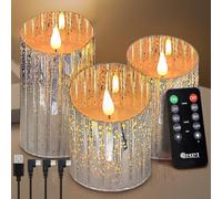 LEDHOLYT Rechargeable Flameless Candle, Flickering LED Pillar Glass Fake Candle with Remote and Timer, Built-in Battery Real Wax Electronic Candle for Room Decoration, Set of 3