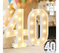 Ledido 12.6 Inch Large Light Up Number 40 for 40th Birthday Decoration | Warm White & Cool White Light Up Number with Remote for Party Wedding Anniversary, 40th Birthday Decoration for Women Men