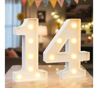 Ledido LED Light Up Marquee Numbers Sign - Cool & Warm Light up Numbers for 14th Birthday Decorations, LED Number Lights for Wedding Anniversary Grad Home Bedroom Table Wall Party Decor, Number 14
