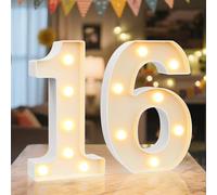 Ledido LED Light Up Marquee Numbers Sign - Cool & Warm Light up Numbers for 16th Birthday Decorations, LED Number Lights for Wedding Anniversary Grad Home Bedroom Table Wall Party Decor, Number 16