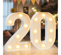 Ledido LED Light Up Marquee Numbers Sign - Cool & Warm Light up Numbers for 20th Birthday Decorations, LED Number Lights for Wedding Anniversary Grad Home Bedroom Table Wall Party Decor, Number 20