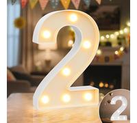 Ledido LED Light Up Marquee Numbers Sign - Cool & Warm Light up Numbers for 2nd Birthday Decorations, LED Number Lights for Wedding Anniversary Grad Home Bedroom Table Wall Party Decor, Number 2