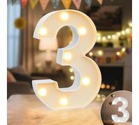 Ledido LED Light Up Marquee Numbers Sign - Cool & Warm Light up Numbers for 3rd Birthday Decorations, LED Number Lights for Wedding Anniversary Grad Home Bedroom Table Wall Party Decor, Number 3