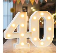 Ledido LED Light Up Marquee Numbers Sign - Cool & Warm Light up Numbers for 40th Birthday Decorations, LED Number Lights for Wedding Anniversary Grad Home Bedroom Table Wall Party Decor, Number 40