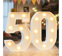 Ledido LED Light Up Marquee Numbers Sign - Cool & Warm Light up Numbers for 50th Birthday Decorations, LED Number Lights for Wedding Anniversary Grad Home Bedroom Table Wall Party Decor, Number 50