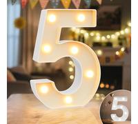 Ledido LED Light Up Marquee Numbers Sign - Cool & Warm Light up Numbers for 5th Birthday Decorations, LED Number Lights for Wedding Anniversary Grad Home Bedroom Table Wall Party Decor, Number 5