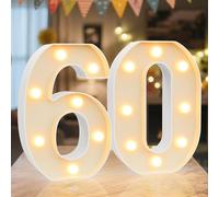 Ledido LED Light Up Marquee Numbers Sign - Cool & Warm Light up Numbers for 60th Birthday Decorations, LED Number Lights for Wedding Anniversary Grad Home Bedroom Table Wall Party Decor, Number 60