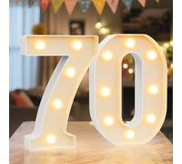 Ledido LED Light Up Marquee Numbers Sign - Cool & Warm Light up Numbers for 70th Birthday Decorations, LED Number Lights for Wedding Anniversary Grad Home Bedroom Table Wall Party Decor, Number 70