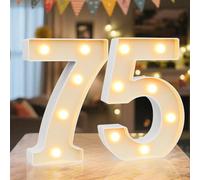 Ledido LED Light Up Marquee Numbers Sign - Cool & Warm Light up Numbers for 75th Birthday Decorations, LED Number Lights for Wedding Anniversary Grad Home Bedroom Table Wall Party Decor, Number 75