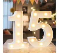 Ledido Light Up Numbers Sign Cool & Warm Number LED Lights, 15th Birthday Gift Marquee Numbers Lights for Girls Boys Party Wedding Anniversary Home Bedroom Table Wall Light Decor 8.8 Inch, Number 15