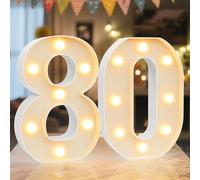 Ledido Light Up Numbers Sign Cool & Warm Number LED Lights, 80th Birthday Gift Marquee Numbers Lights for Girls Boys Party Wedding Anniversary Home Bedroom Table Wall Light Decor 8.8 Inch, Number 80