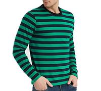 LEDING Mens Shirt Black White Casual Cotton Spandex Striped Crewneck Long-Sleeve T-Shirts Basic Pullover Striped Men, Green&blue/Long-sleeve(new), Large