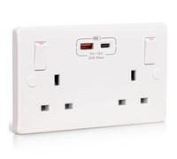 Ledivion Double Wall Socket with USB C Port 20W Fast Charging Standard UK Plug Socket 13 Amp 2 Gang White