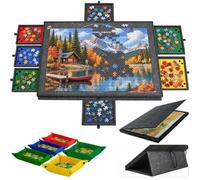 Ledivion Jigsaw Puzzle Board 1000 Pieces, 7 Drawers 2-in-1 Tilting Table | Dual-function Stand & Cover; 7 Compartments & 5 Trays; Non-slip Felt Surface; 3 Tilt Angles; Lightweight & Portable Gift