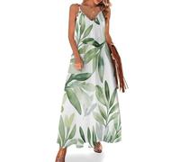 LeDiYouGou Summer Maxi Green Olive Trees Dresses for Women, Sleeveless Halter Loose Beach Ladies, V Neck Spaghetti Strap Casual A-line Cami Dress, L