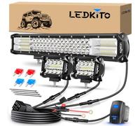 LEDKITO 20 inch LED Light Bar and 2PCS 4 Inch LED Pods with Switch 20AWG 3 Leads Wiring Harness Kit Triple Row Spot Flood Combo Light Bar Pods Kit for Off Road UTV ATV Pickup Trucks Boat